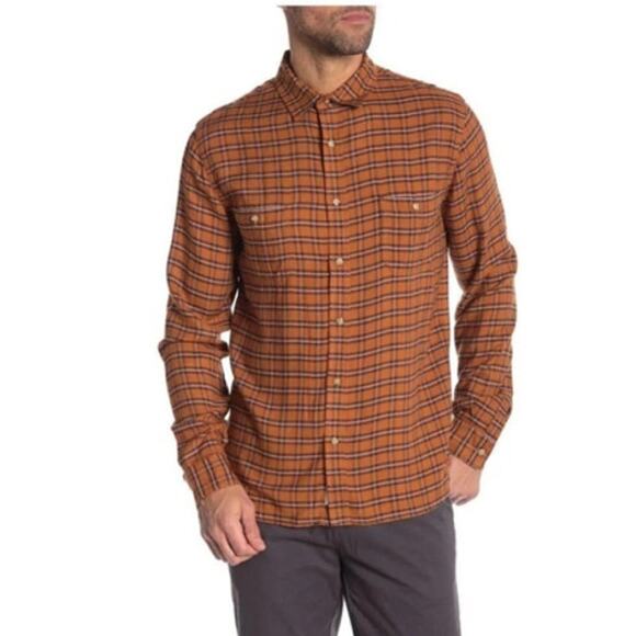 Onia Liam Tartan Check Pumpkin Relaxed Button Pockets Shirt L - Picture 1 of 7